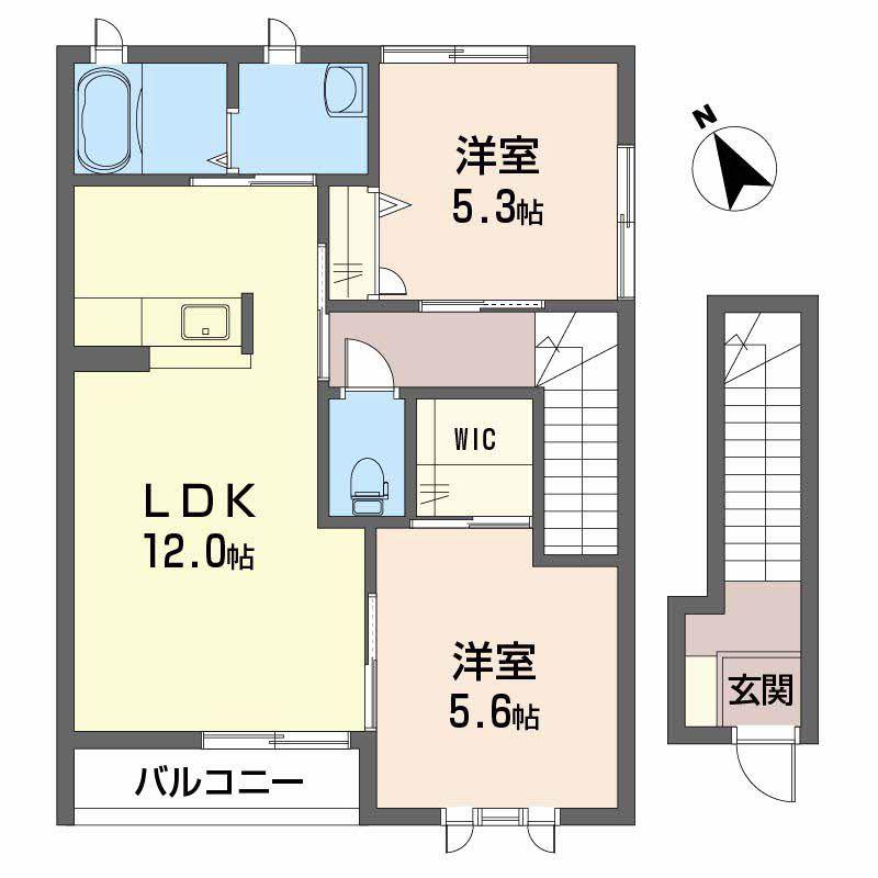 シャーメゾン天生津(2LDK/2階)の間取り写真