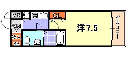 ディナスティ神戸元町通(1K/8階)の間取り写真