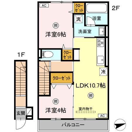 ラクードシャD(2LDK/2階)の間取り写真
