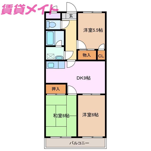 VIA SACRAII(3DK/2階)の間取り写真
