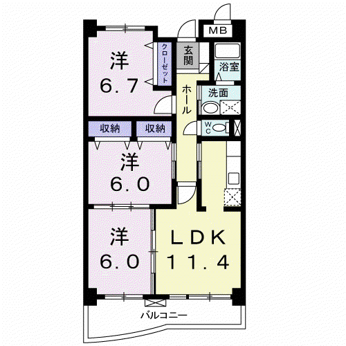 グランデ城南(3LDK/2階)の間取り写真