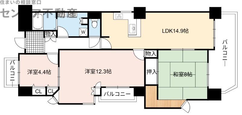 メロディハイム緑橋(3LDK/3階)の間取り写真