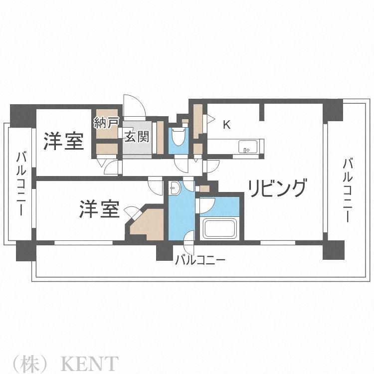 グレイスコート円山公園(2LDK/4階)の間取り写真