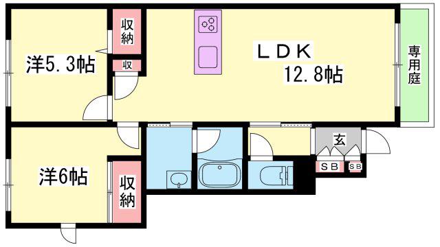 ウィステリア(2LDK/1階)の間取り写真