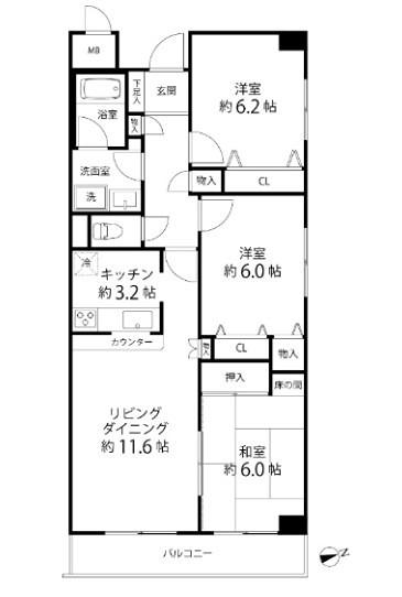 TS GARDEN横浜岸根公園(3LDK/2階)の間取り写真