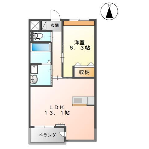 ファインパレスV(1LDK/3階)の間取り写真