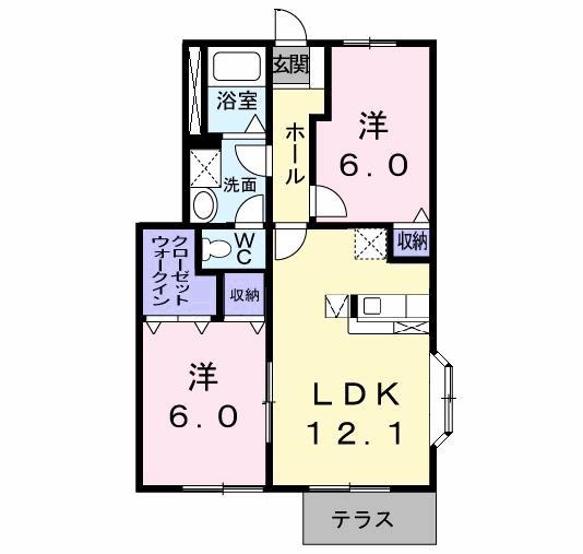 エスポワールハイムD(2LDK/1階)の間取り写真