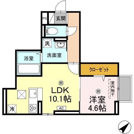 RESIDENCE阿知(1LDK/1階)の間取り写真
