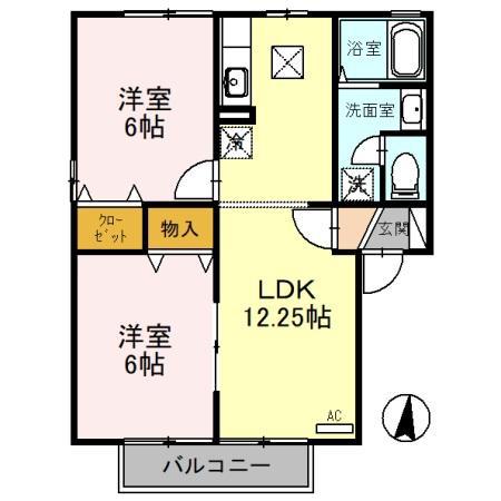 アンバサダーヒルズA棟(2LDK/1階)の間取り写真