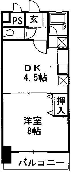 ユタカビル(1DK/4階)の間取り写真