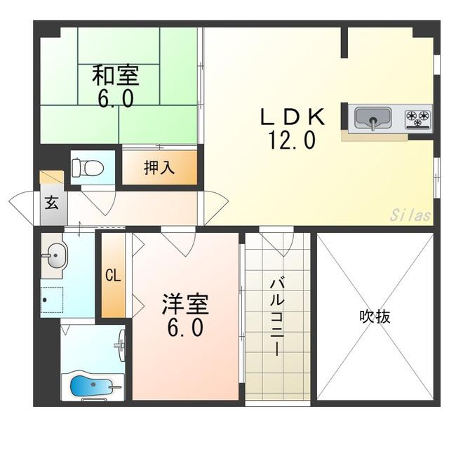 アレグレット高石(2LDK/5階)の間取り写真