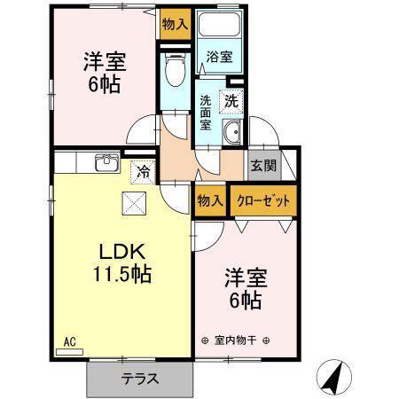 グランシャリオC(2LDK/1階)の間取り写真