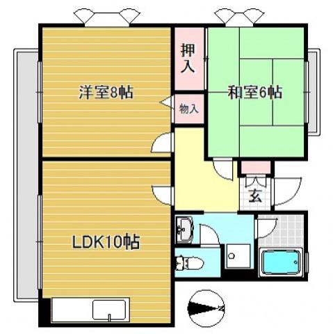 ロイヤルヒルB(2LDK/1階)の間取り写真