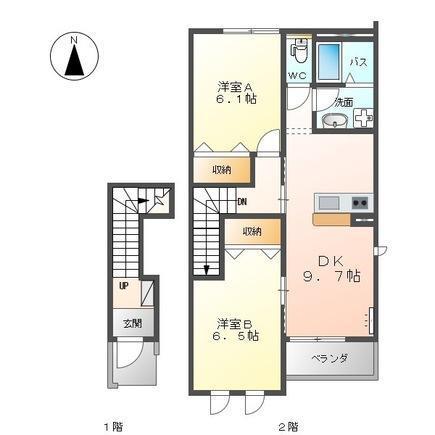 サンシャインハウス A(2DK/2階)の間取り写真
