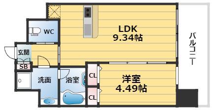 プレジオ都島ASIAN(1LDK/6階)の間取り写真