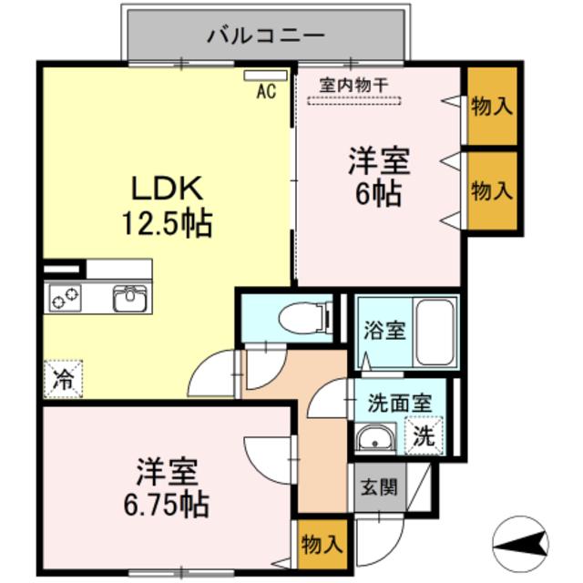 ローズコート落合(2LDK/1階)の間取り写真