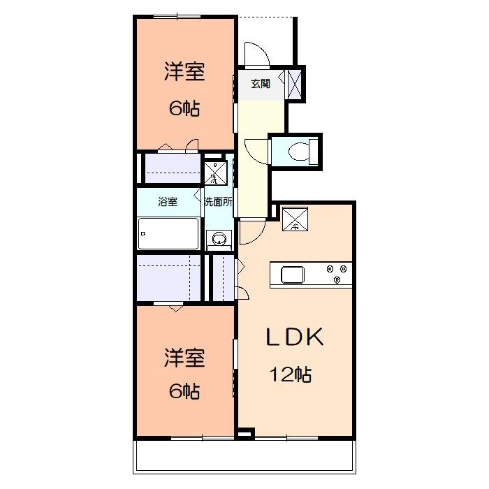 プレマヒルズ(2LDK/1階)の間取り写真