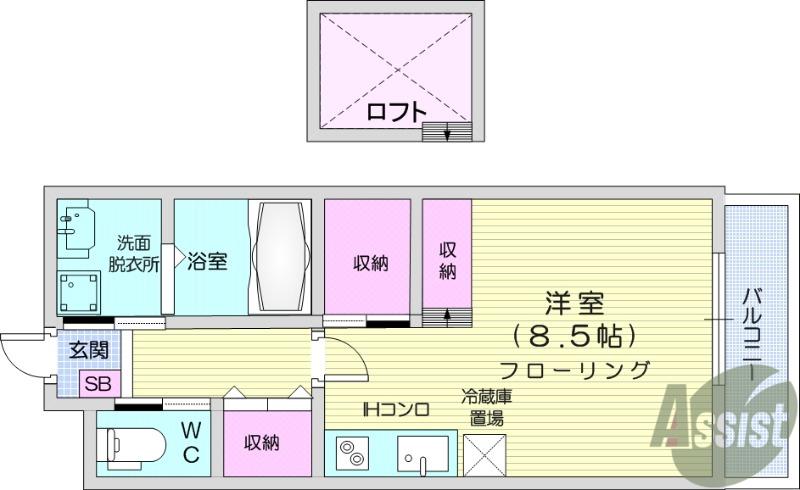 キャビン東照宮(1K/1階)の間取り写真