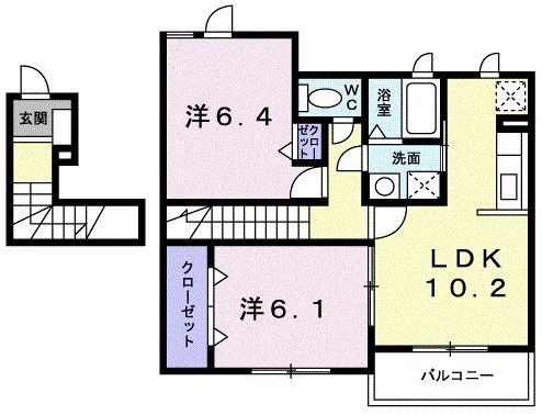 プリュジュールA(2LDK/2階)の間取り写真