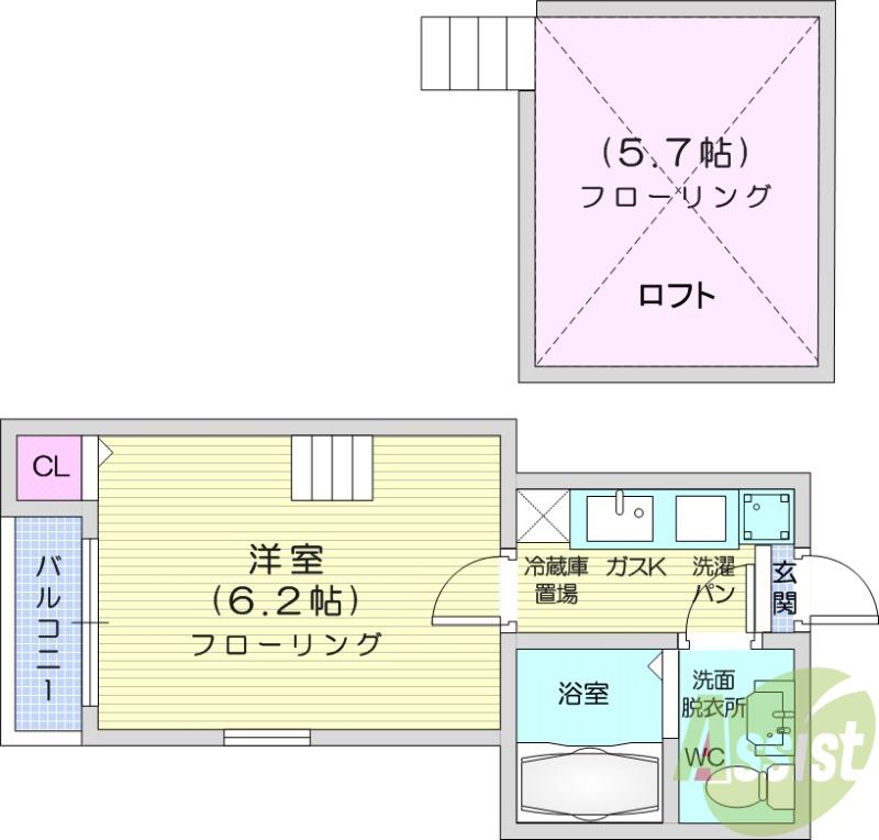 アーバンハイツ北仙台(1K/2階)の間取り写真
