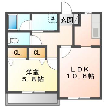 GRACE豊山(1LDK/1階)の間取り写真