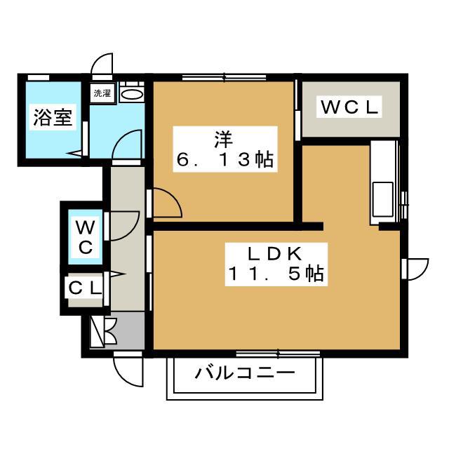 ラピス平林 W棟(1LDK/1階)の間取り写真
