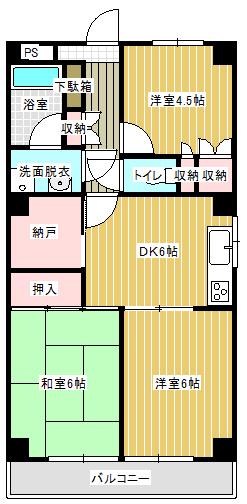イーストヒルズユウキ(3DK/4階)の間取り写真