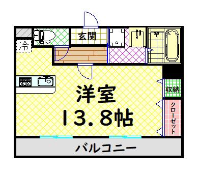 ノース・コート(ワンルーム/2階)の間取り写真