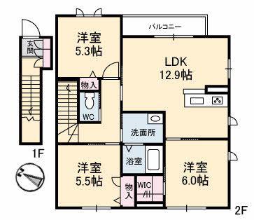 シャーメゾン小山(3LDK/2階)の間取り写真