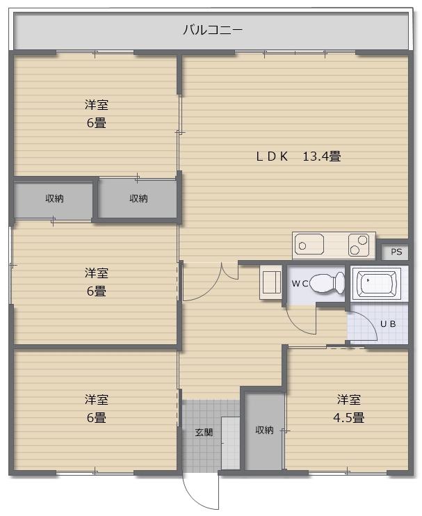 キャッスル富岡2号館(4LDK/4階)の間取り写真