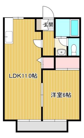 サンガーデン倉敷B棟(1LDK/2階)の間取り写真