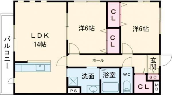 メゾン梅ノ木(2LDK/3階)の間取り写真