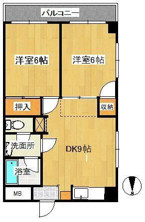 ツインパル(2DK/3階)の間取り写真