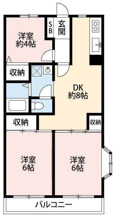ベルデュール永野I(3DK/2階)の間取り写真