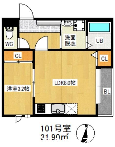 GRANDTIC-KLC野芥II(1LDK/1階)の間取り写真