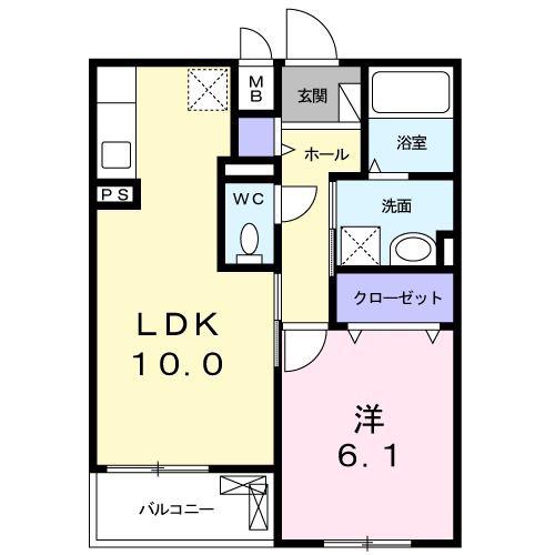 ハーモニー安満(1LDK/2階)の間取り写真