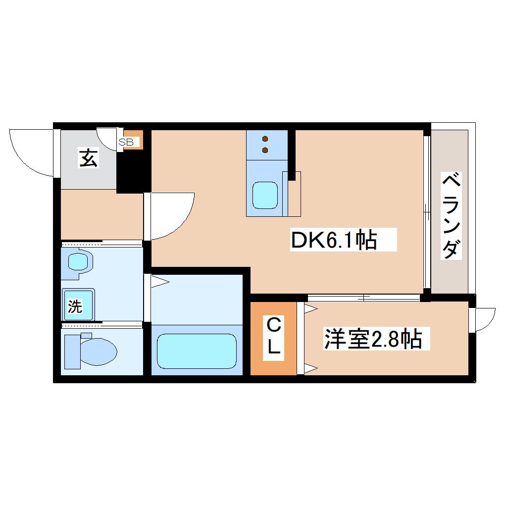 プログレス河原町(1DK/1階)の間取り写真