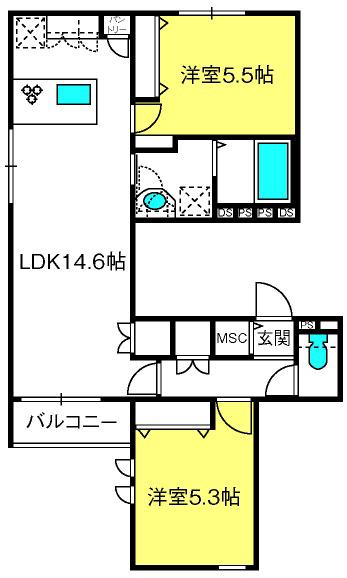 MAISON SUN BRIDGE(2LDK/3階)の間取り写真