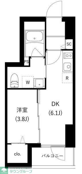 WHARF駒込(1DK/9階)の間取り写真