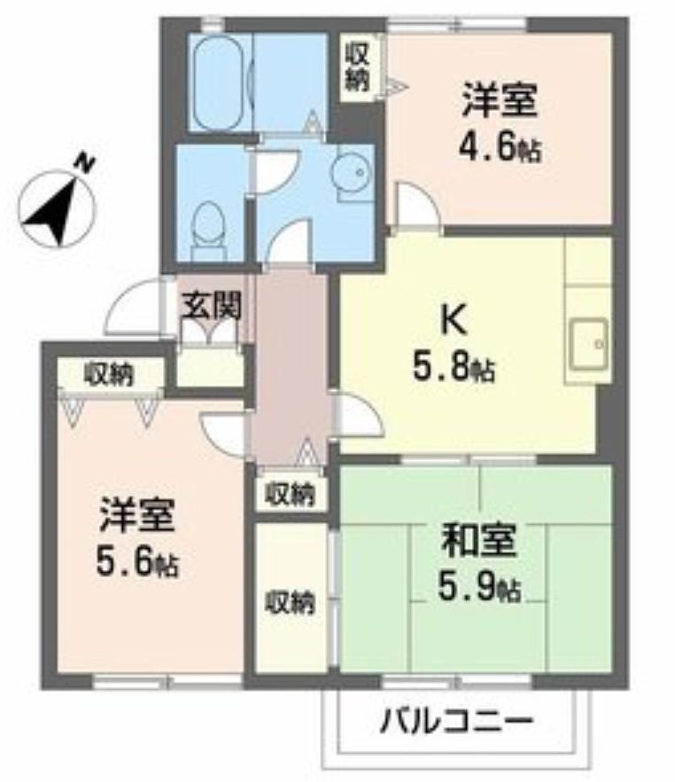 加東市上滝野アパート(3K/2階)の間取り写真