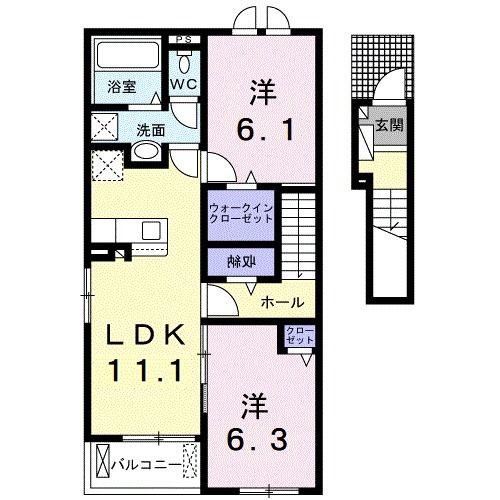 ローズガーデン I(2LDK/2階)の間取り写真