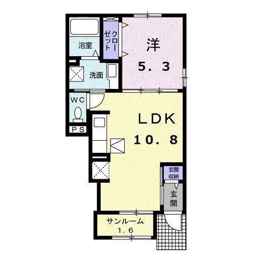 スール ソレイユ ココル II(1LDK/1階)の間取り写真