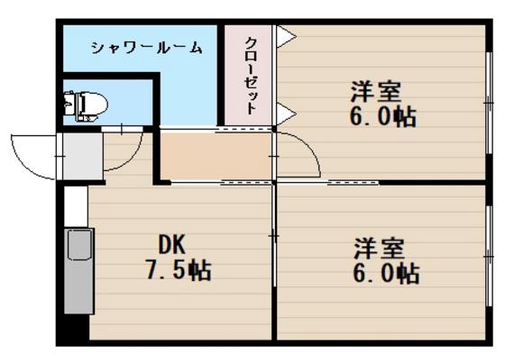 三田尾ビル(2DK/3階)の間取り写真