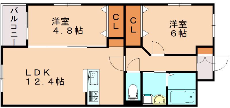 グランドゥール立岩(2LDK/5階)の間取り写真