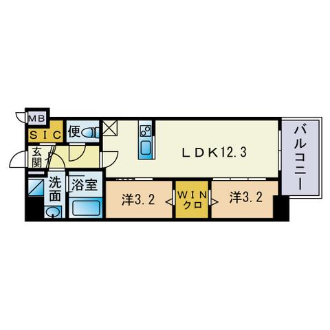 ALATO 六本松(2LDK/2階)の間取り写真
