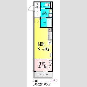 河原町レジデンスB棟(1LDK/2階)の間取り写真