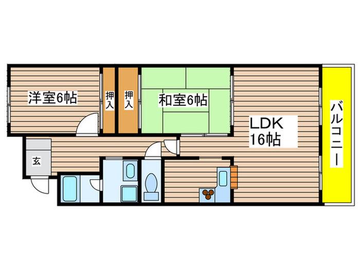 神宮ハイツ(2LDK/2階)の間取り写真