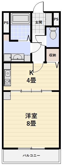レジデンス倉敷(1K/4階)の間取り写真