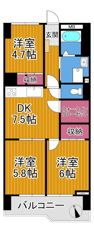 綱島クインスハイム(3DK/2階)の間取り写真