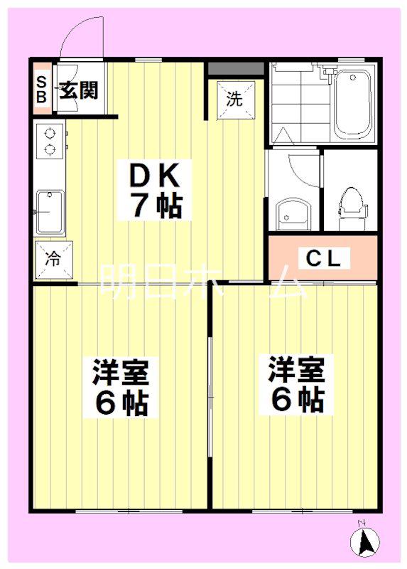 RYU弐番館(2DK/1階)の間取り写真
